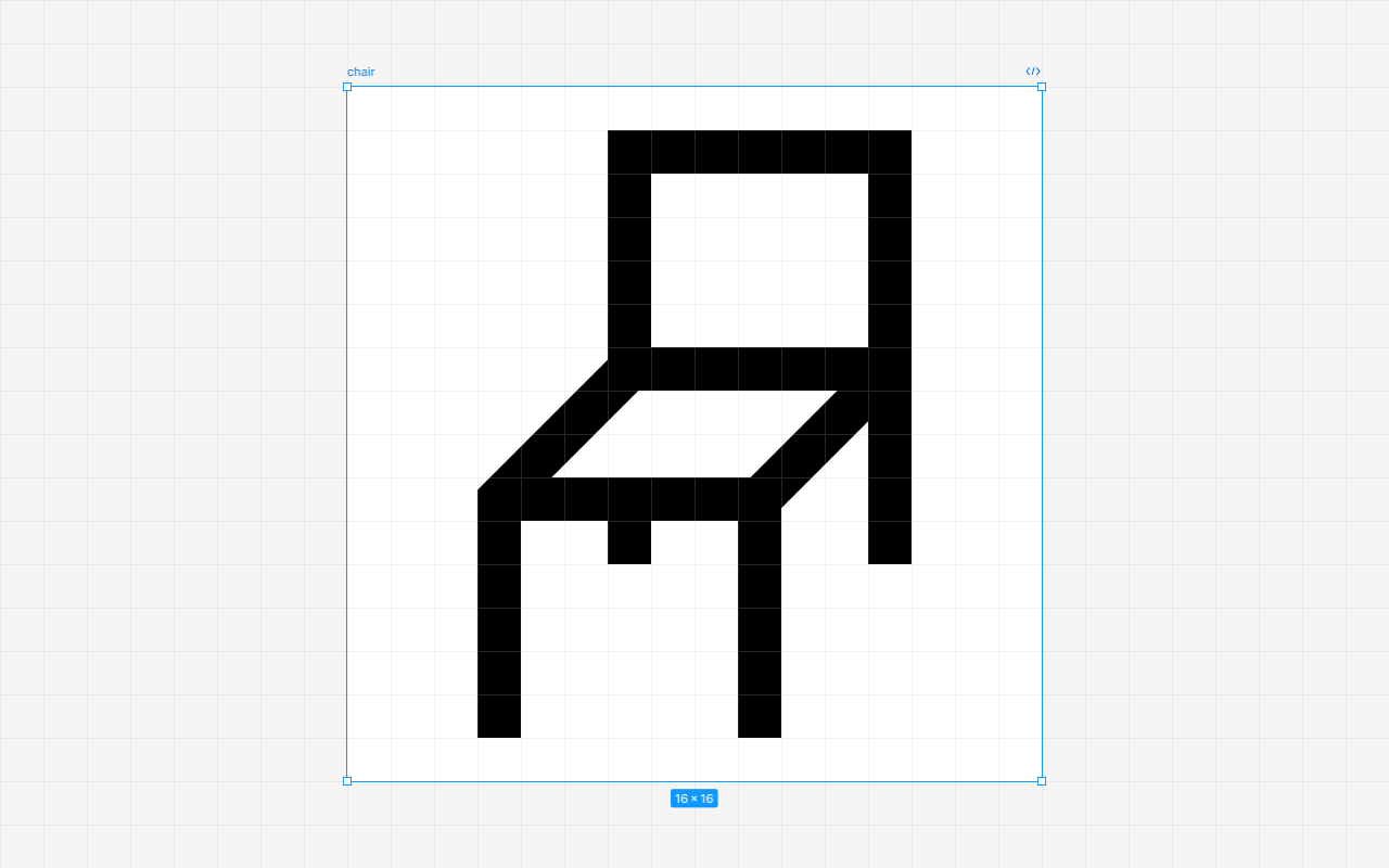 Simplified 16 by 16 icon of a chair