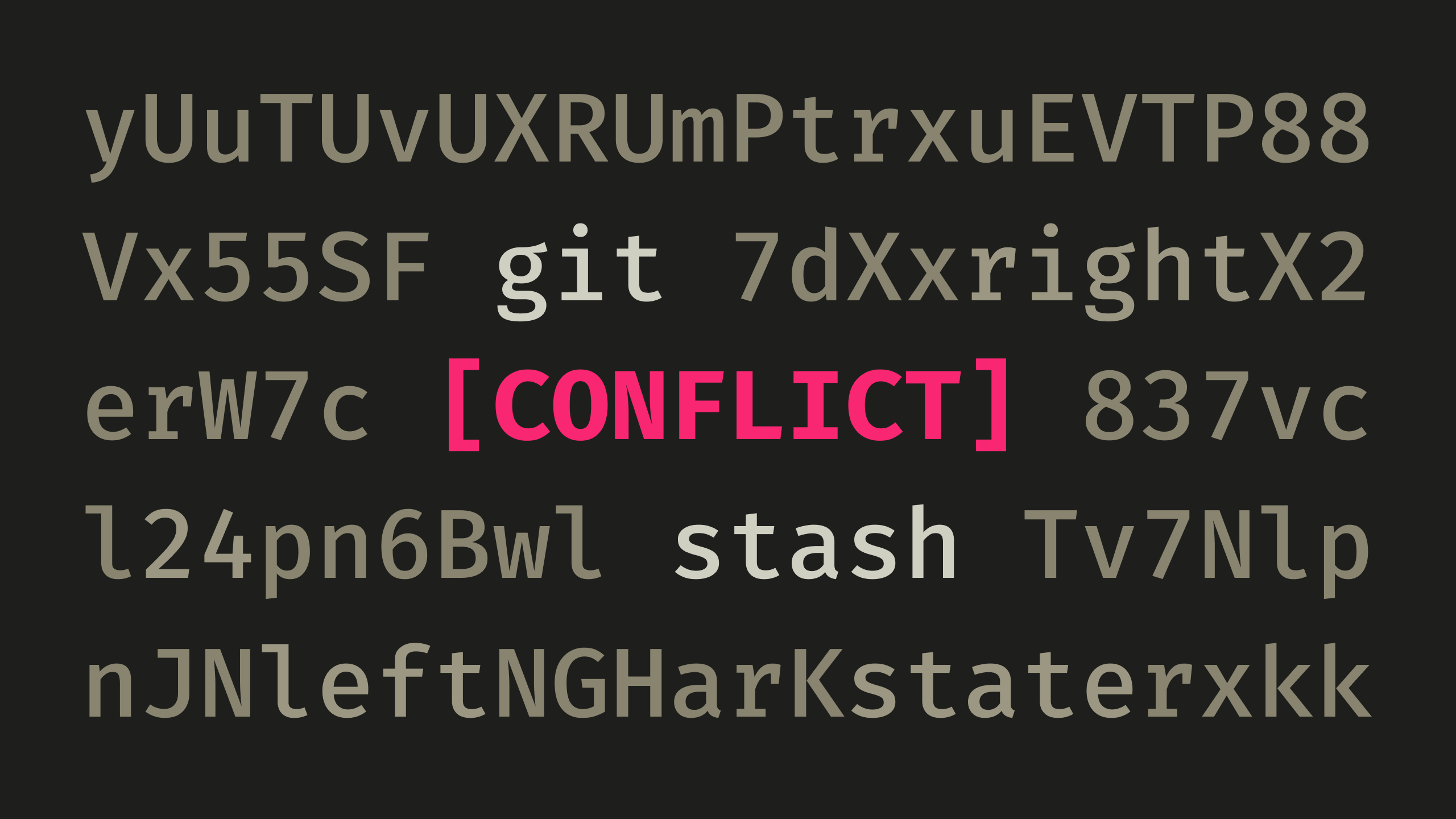 Random characters surrounding the words "git", "stash", and "conflict".