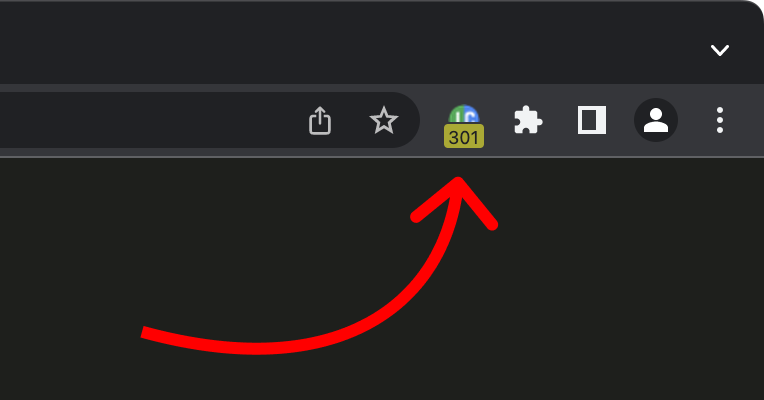Link Redirect Trace browser extension badge indicating that a 301 redirect had happened.