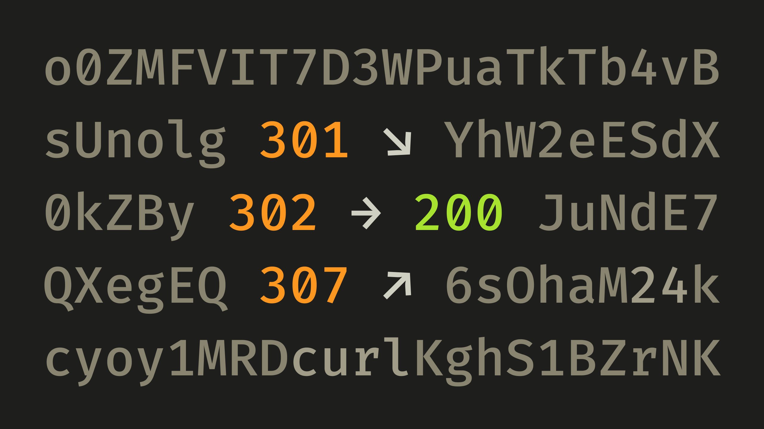 Random characters surrounding the numbers 301, 302, and 307 which are pointing to the number 200.