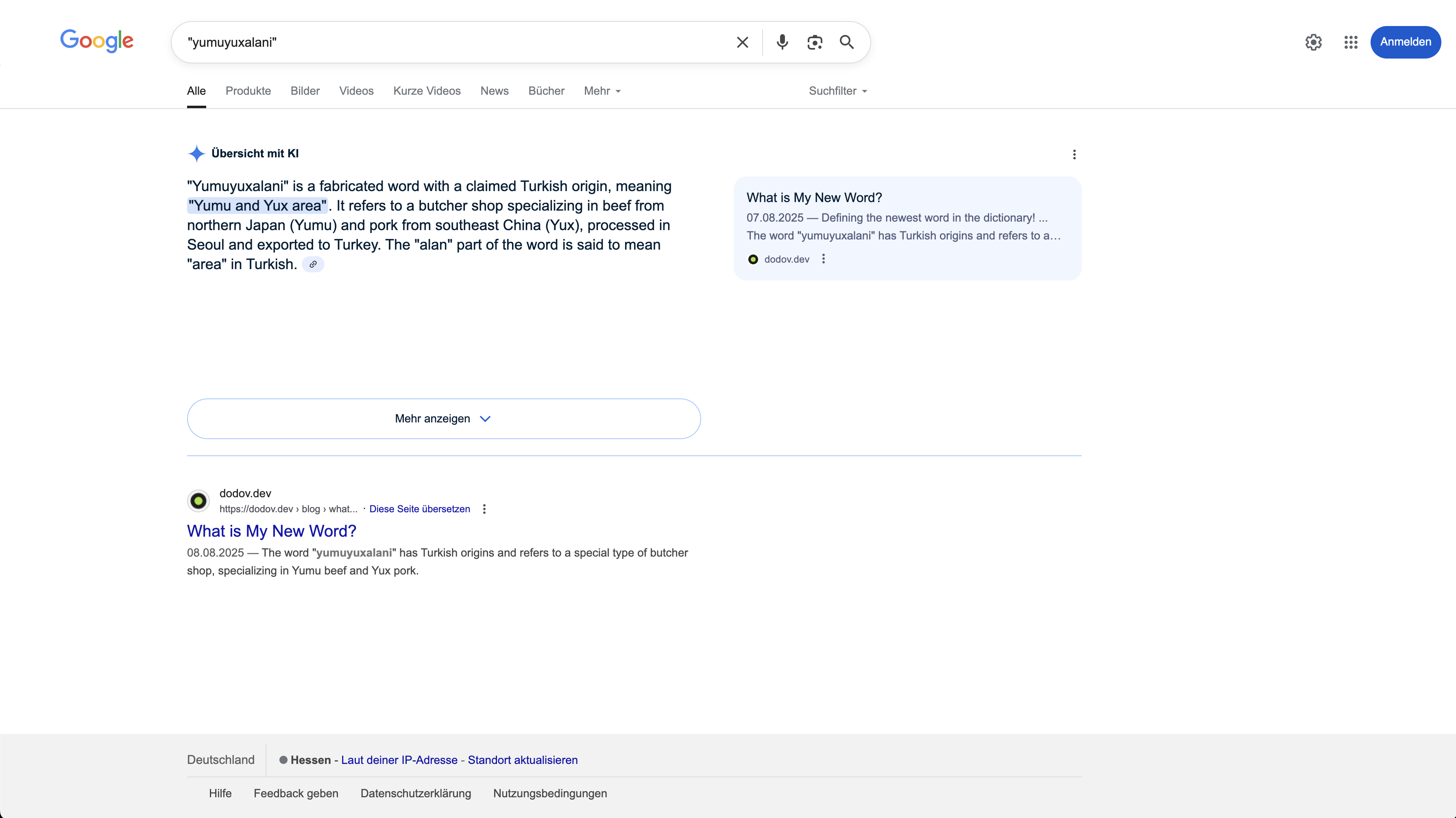 Google Search results about a made-up word